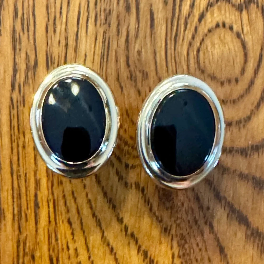 Vintage Sarah Coventry Gold Mens Cufflinks Faux Black Onyx Mid Century